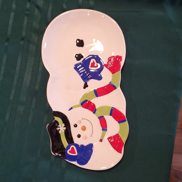 Snowman Stoneware Tray New Serve, Microwaveable, Oven safe Home Interiors - Picture 4 of 10